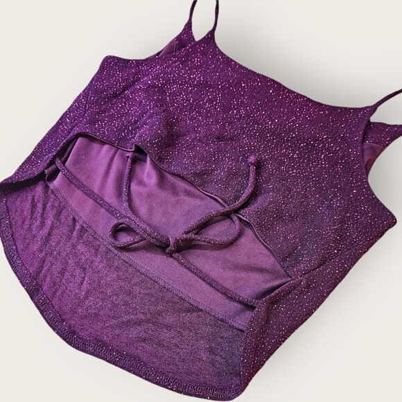 Vintage Jody Slouchy Neck Red Strappy Y2K Cropped Sparkly Tank - Picture 5 of 9